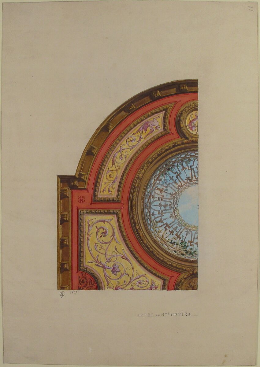 Design for Ceiling, Hôtel Cottier, Jules-Edmond-Charles Lachaise (French, died 1897), Watercolor, gouache and gilt