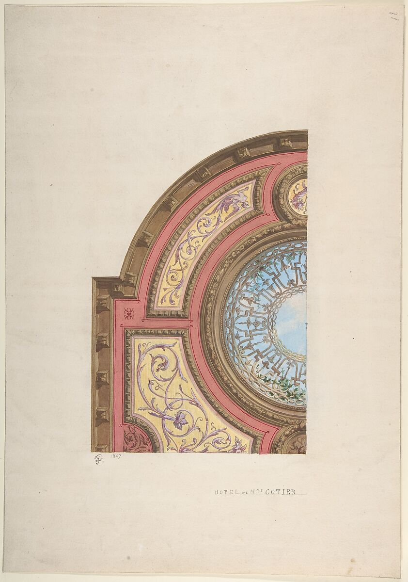 Design for Ceiling, Hôtel Cottier, Jules-Edmond-Charles Lachaise (French, died 1897), Watercolor, gouache and gilt 