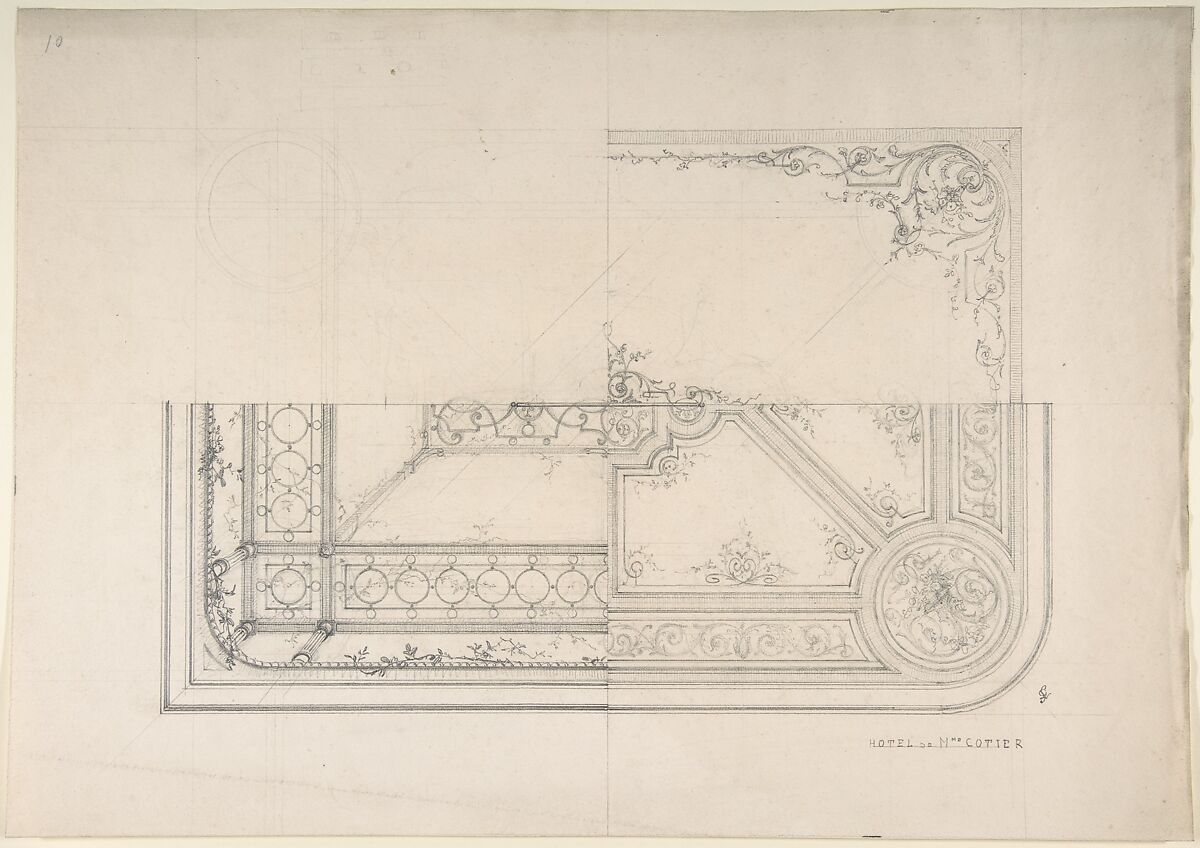 Three Designs for Ceilings, Hôtel Cottier, Jules-Edmond-Charles Lachaise (French, died 1897), Graphite 