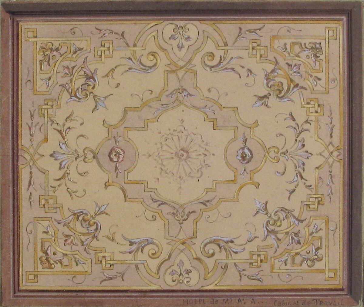 Design for a Study Ceiling, Jules-Edmond-Charles Lachaise (French, died 1897), Graphite, watercolor, and gouache