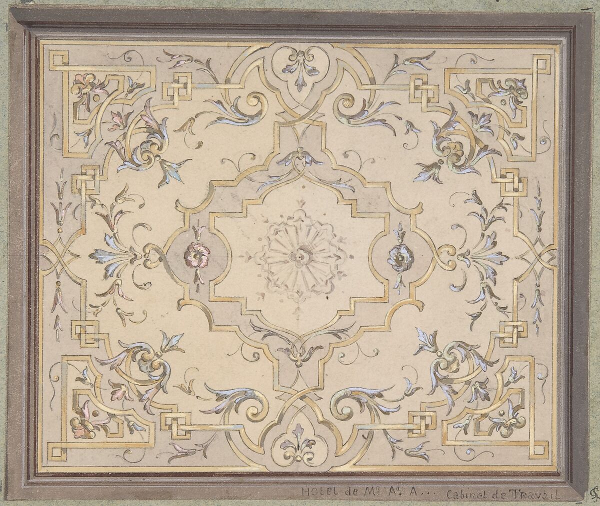 Design for a Study Ceiling, Jules-Edmond-Charles Lachaise (French, died 1897), Graphite, watercolor, and gouache 