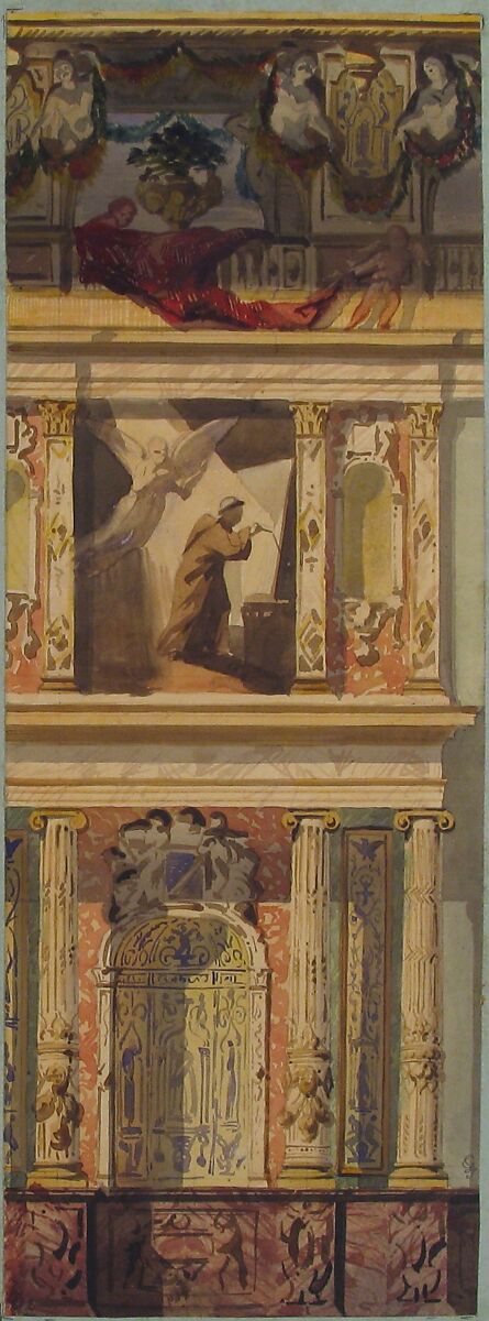 Design for a Bay of a Side Wall, Château de Béhourt, Jules-Edmond-Charles Lachaise (French, died 1897), Watercolor