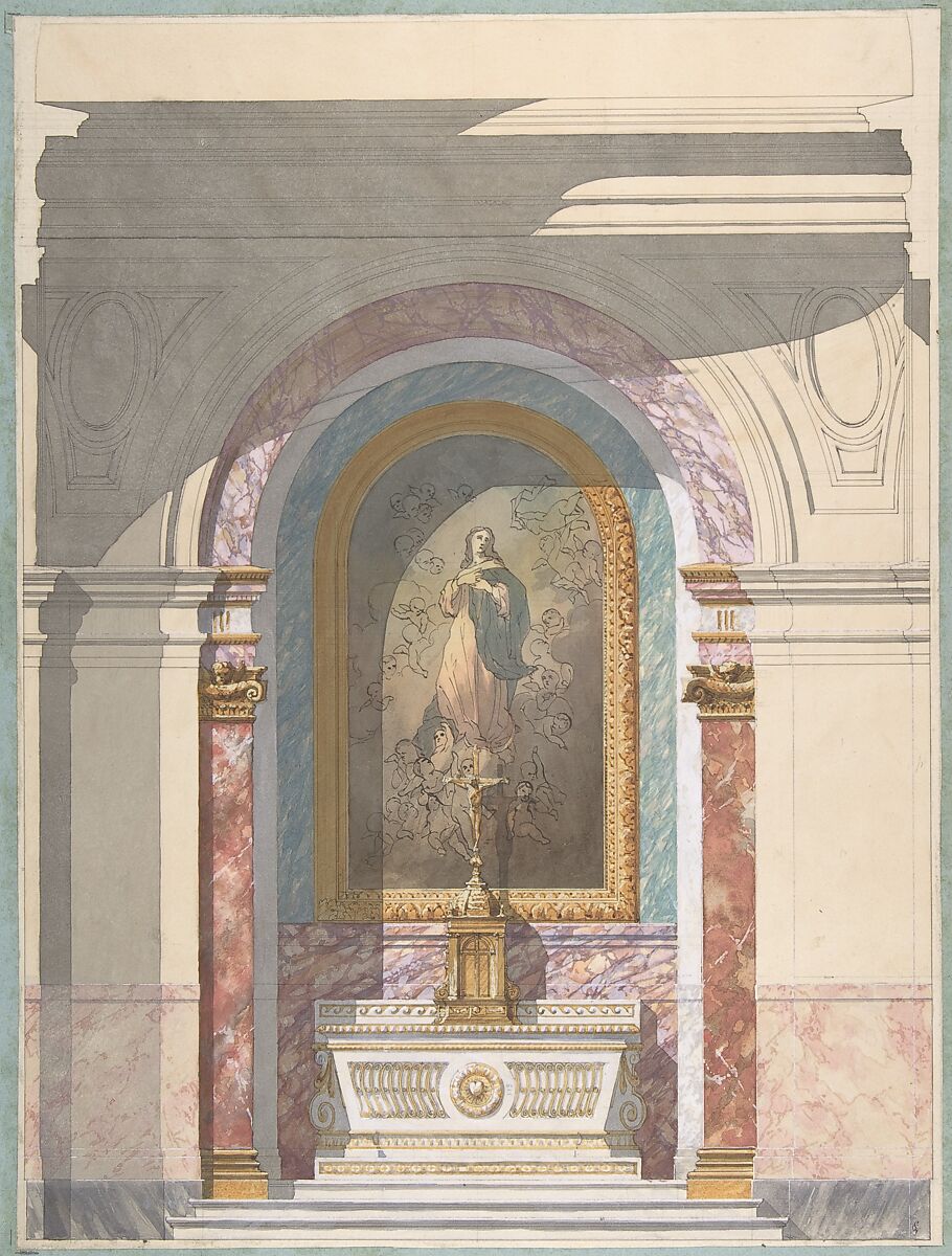Design for Altar, Jules-Edmond-Charles Lachaise (French, died 1897), Watercolor 