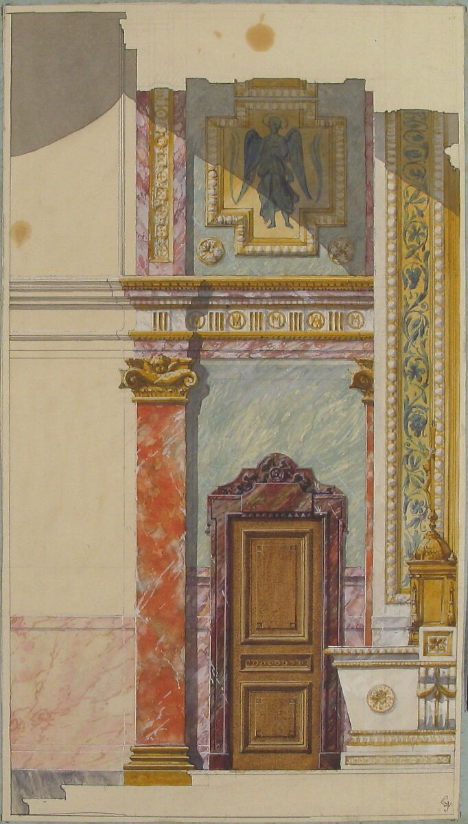 Side View of Design for Altar, Jules-Edmond-Charles Lachaise (French, died 1897), Watercolor