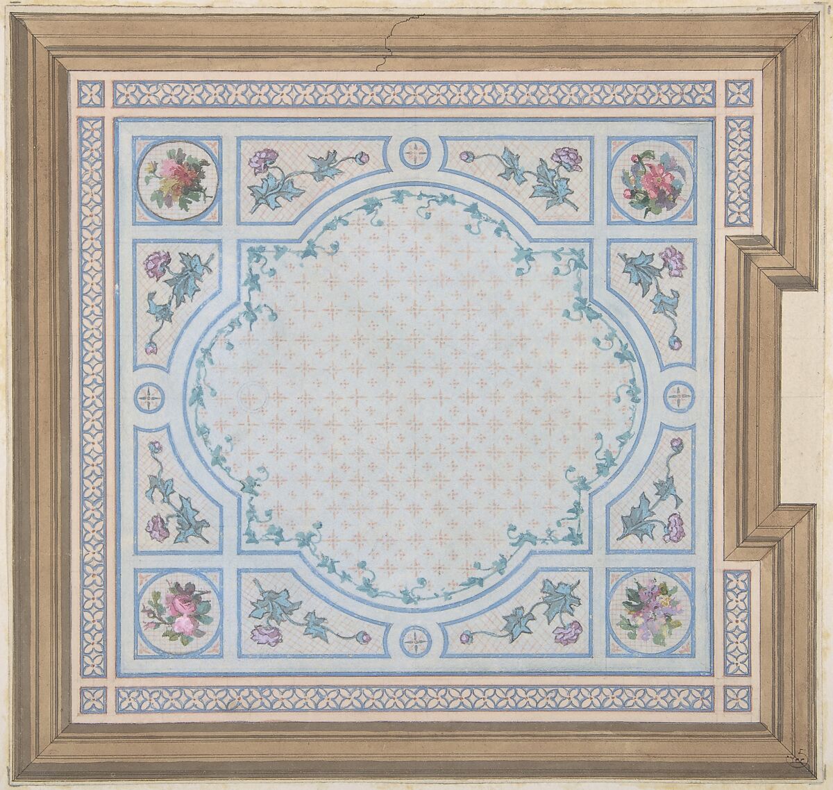 Design for Bathroom Ceiling, Hôtel Cahen d'Anvers, Jules-Edmond-Charles Lachaise (French, died 1897), Pen and black and brown ink, watercolor 