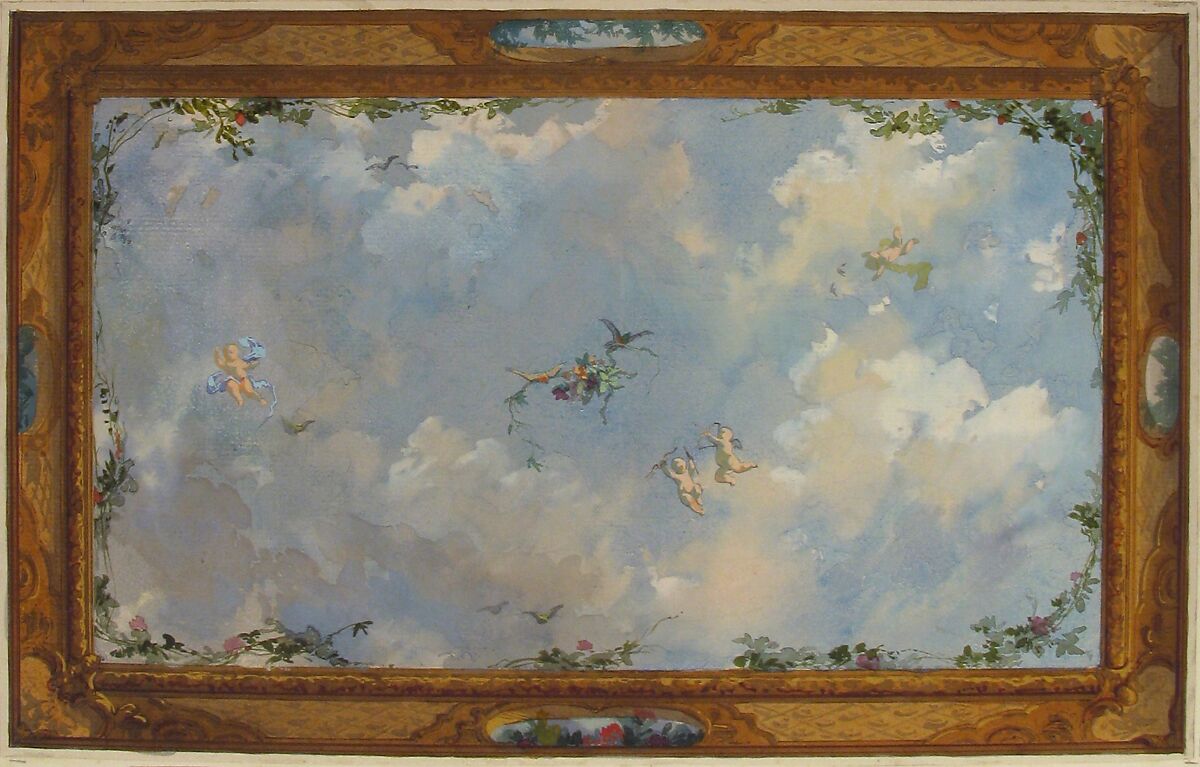 Design for Salon Ceiling, Hôtel Candamo, Jules-Edmond-Charles Lachaise (French, died 1897), Pen and black ink, watercolor