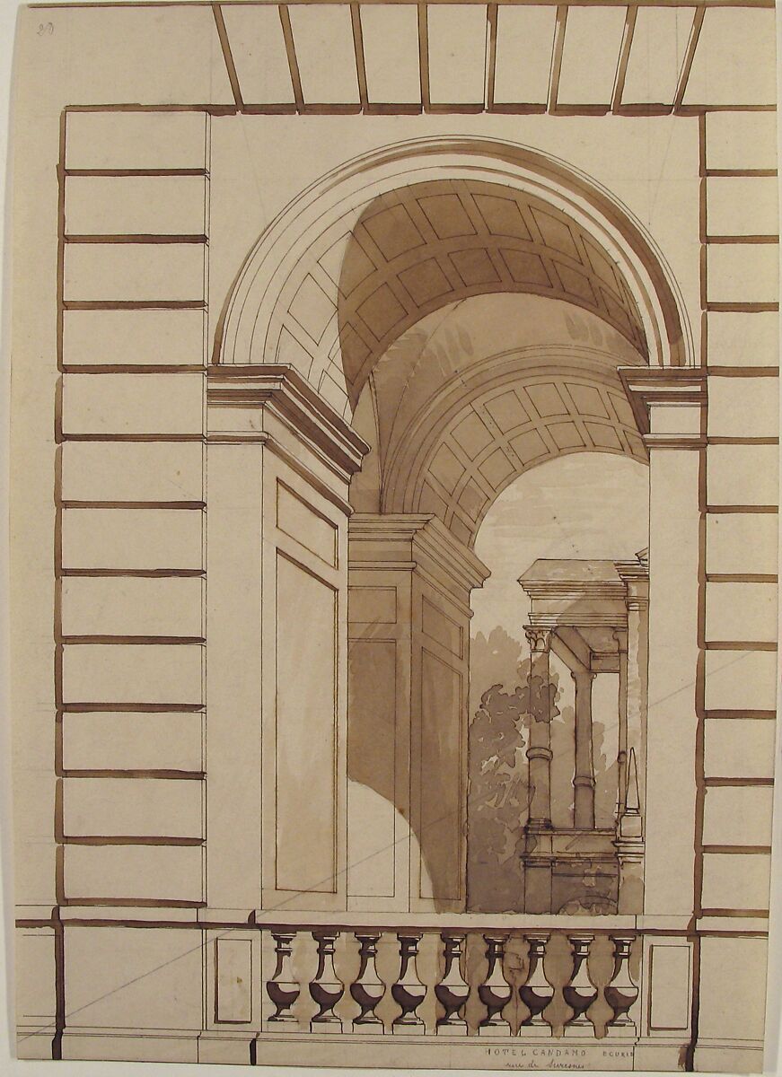 Design for Stable Arches, Hôtel Candamo, Jules-Edmond-Charles Lachaise (French, died 1897), Pen and black ink, watercolor