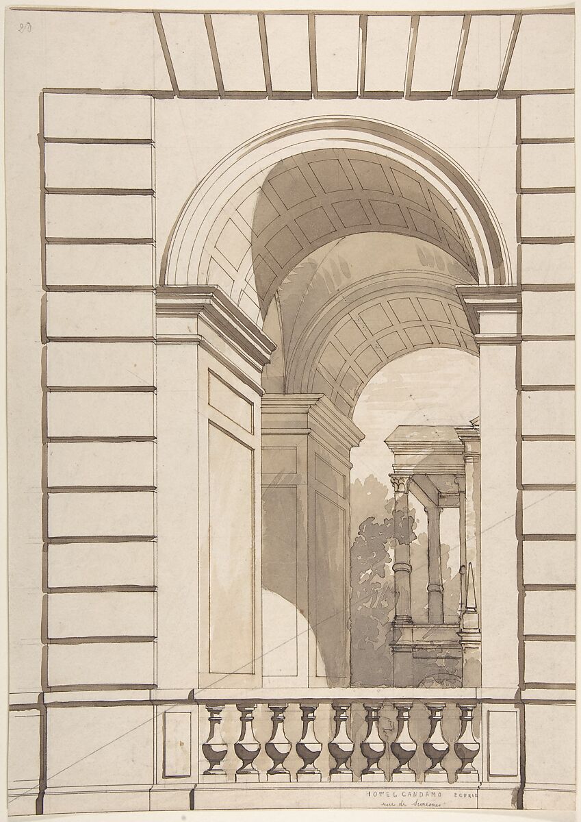 Design for Stable Arches, Hôtel Candamo, Jules-Edmond-Charles Lachaise (French, died 1897), Pen and black ink, watercolor 