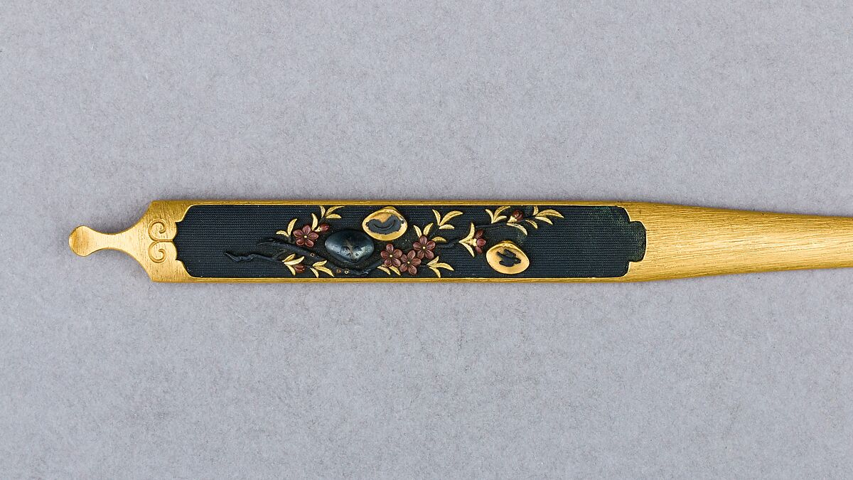 Hair Dressing Tool (Kogai), Copper-gold alloy (shakudō), gold, silver, copper, Japanese