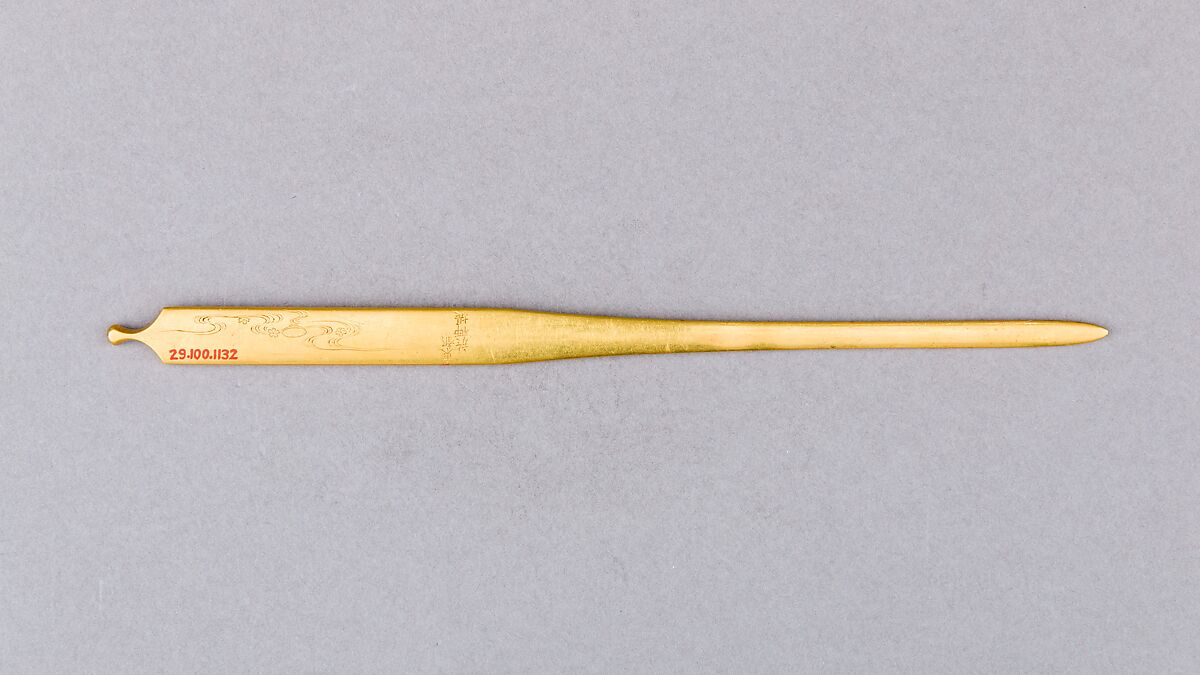Hair Dressing Tool (Kogai), Copper-gold alloy (shakudō), gold, silver, copper, Japanese