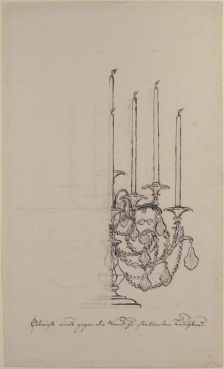 Design for a Candelabra, Anonymous, French, 18th century, Pen and black ink, graphite