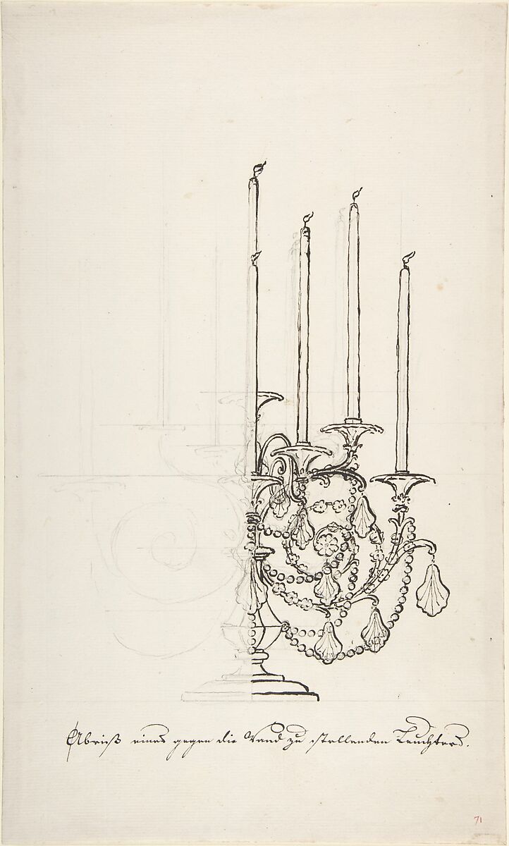 Design for a Candelabra, Anonymous, French, 18th century, Pen and black ink, graphite 