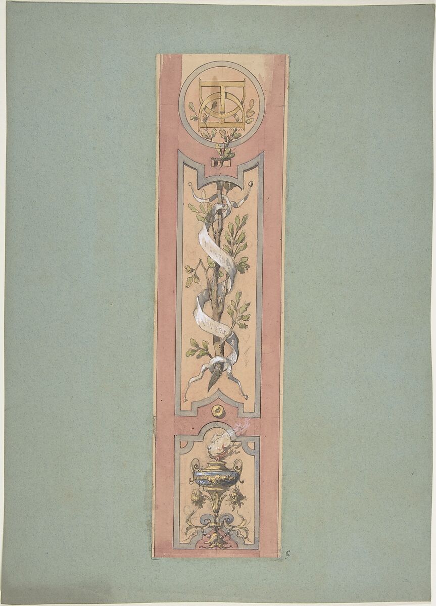 Design for Ceiling at Fontainebleau, Jules-Edmond-Charles Lachaise (French, died 1897), Graphite, pen and black ink, and watercolor 