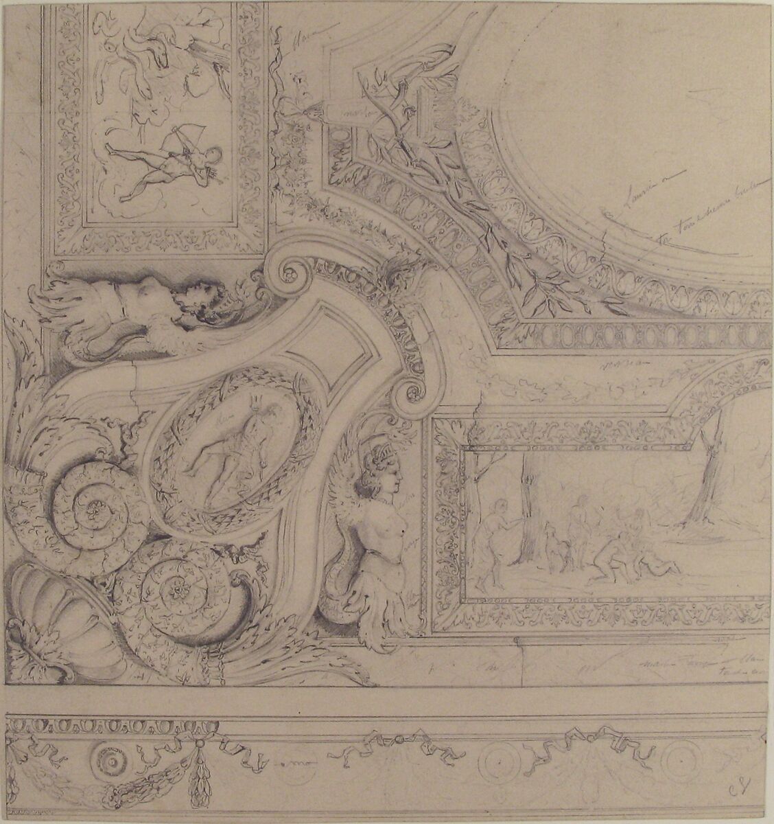Design for Ceiling at Fontainebleau, Jules-Edmond-Charles Lachaise (French, died 1897), Graphite