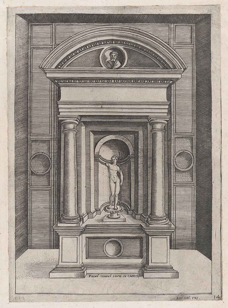 The Altar of Jupiter in the Oldest Temple on the Capitol, from "Speculum Romanae Magnificentiae", Attributed to Agostino Veneziano (Agostino dei Musi) (Italian, Venice ca. 1490–after 1536 Rome), Engraving 