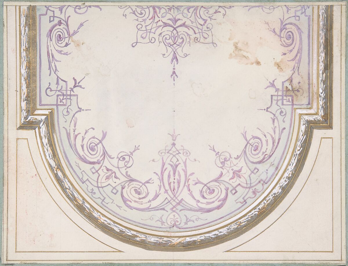 Design for Ceiling of the Duchess of Newcastle's Petit Salon, Hôtel Hope, Jules-Edmond-Charles Lachaise (French, died 1897), Pen and black ink, gouache, watercolor, and gilt 