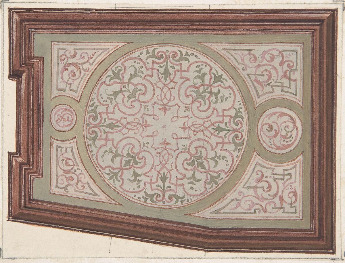 Design for Ceiling, Hôtel Hope, Jules-Edmond-Charles Lachaise (French, died 1897), Gouache and watercolor 