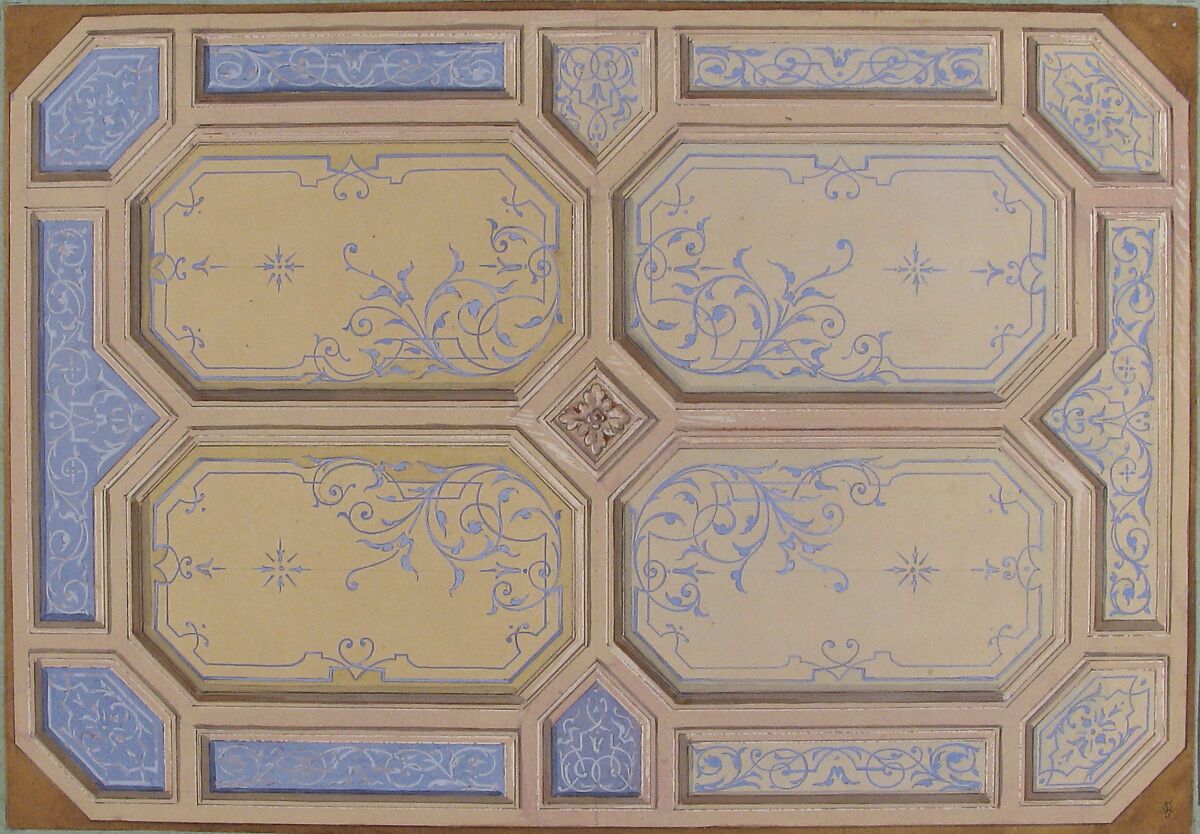 Design for Ceiling, Hôtel Hope, Jules-Edmond-Charles Lachaise (French, died 1897), Pen and black ink, gouache, and watercolor