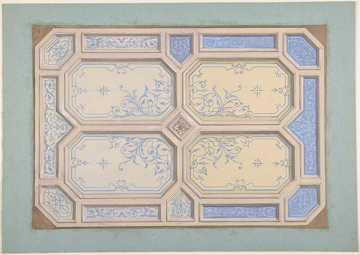 Design for Ceiling, Hôtel Hope, Jules-Edmond-Charles Lachaise (French, died 1897), Pen and black ink, gouache, and watercolor 