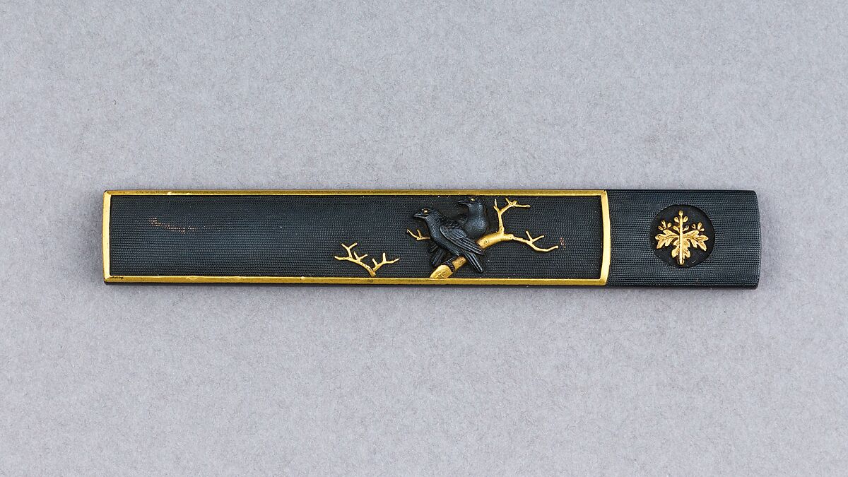 Knife Handle (Kozuka), Copper-gold alloy (shakudō), gold, Japanese 