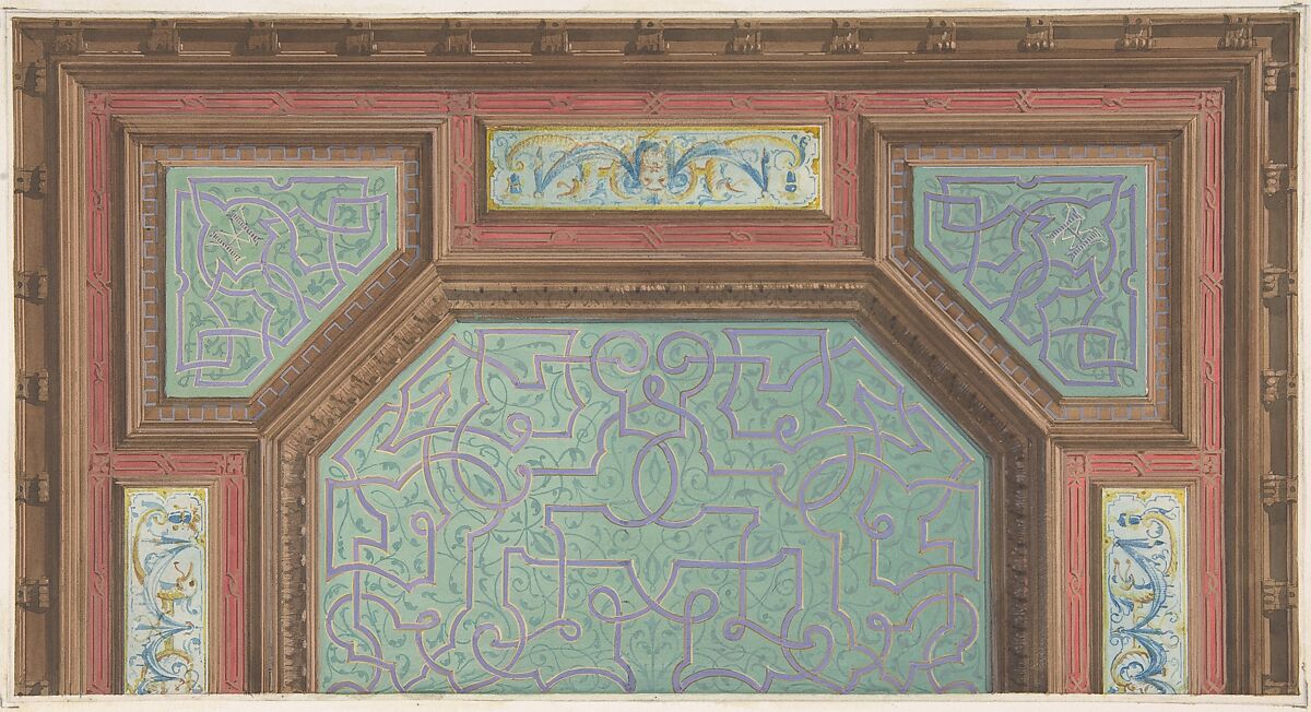Design for Ceiling, Hôtel Hope, Jules-Edmond-Charles Lachaise (French, died 1897), Pen and black ink, gouache, and watercolor 