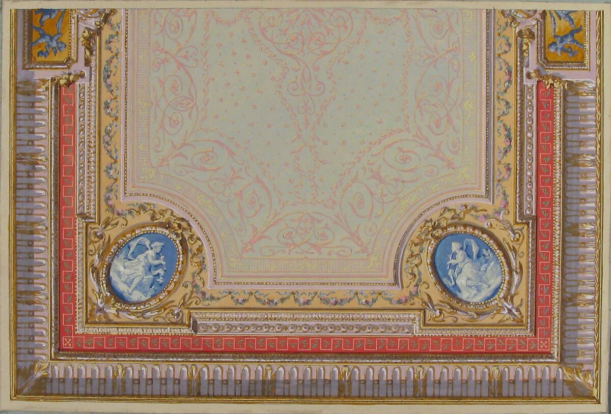 Design for Bedroom Ceiling, Hôtel Hope, Jules-Edmond-Charles Lachaise (French, died 1897), Watercolor and gouache