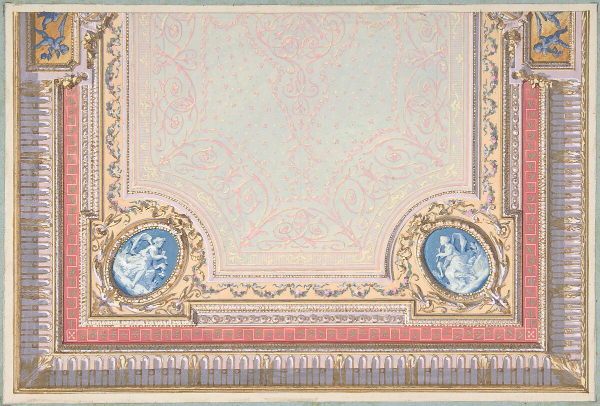 Design for Bedroom Ceiling, Hôtel Hope, Jules-Edmond-Charles Lachaise (French, died 1897), Watercolor and gouache 