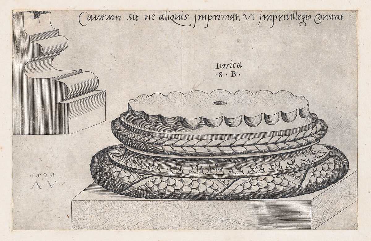 Doric Base, from "Speculum Romanae Magnificentiae", Agostino Veneziano (Agostino dei Musi) (Italian, Venice ca. 1490–after 1536 Rome), Engraving 