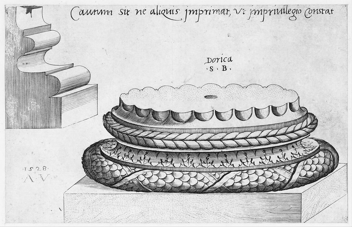 Doric Base, from "Speculum Romanae Magnificentiae", Agostino Veneziano (Agostino dei Musi) (Italian, Venice ca. 1490–after 1536 Rome), Engraving