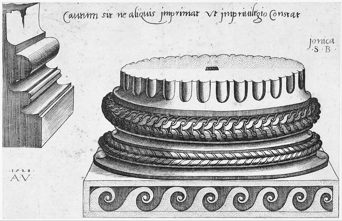 Ionic Base, from "Speculum Romanae Magnificentiae", Agostino Veneziano (Agostino dei Musi) (Italian, Venice ca. 1490–after 1536 Rome), Engraving