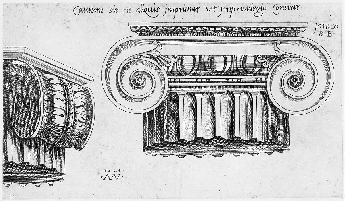 Ionic Capital, from "Speculum Romanae Magnificentiae", Agostino Veneziano (Agostino dei Musi) (Italian, Venice ca. 1490–after 1536 Rome), Engraving