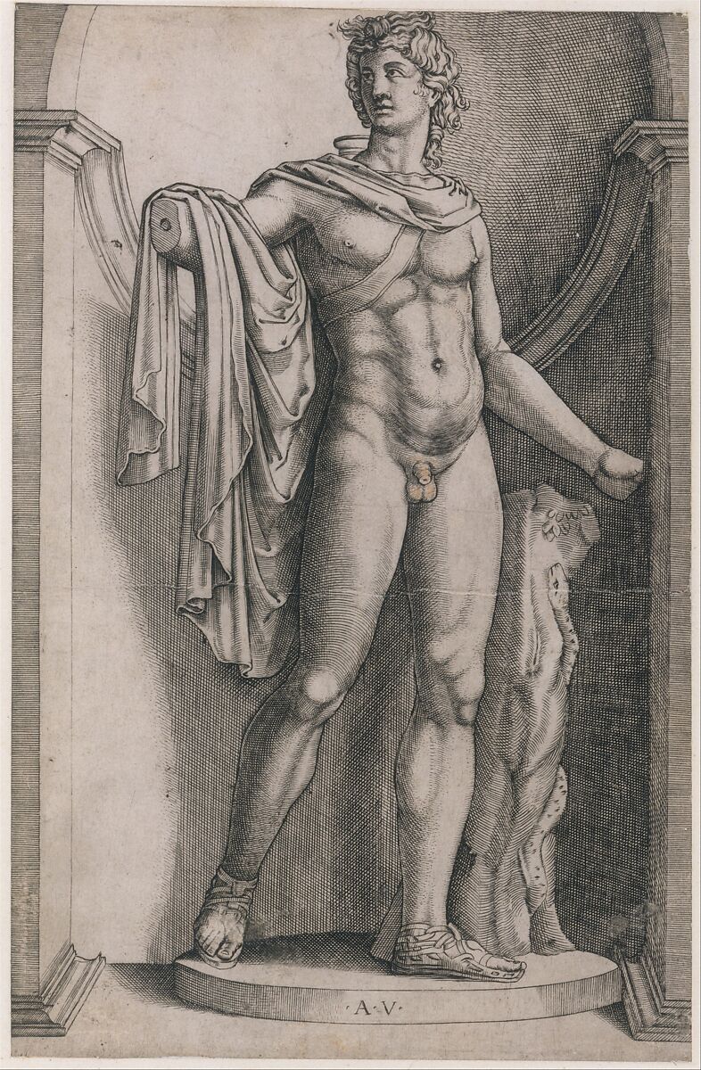 Apollo Belvedere, from "Speculum Romanae Magnificentiae", Agostino Veneziano (Agostino dei Musi) (Italian, Venice ca. 1490–after 1536 Rome), Engraving 