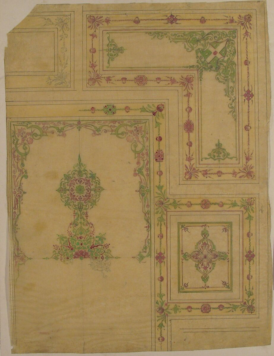 Ceiling Design in Moorish Style for the de la Rochejaquelein Family, Jules-Edmond-Charles Lachaise (French, died 1897), Graphite, pen and black ink, and watercolor on tissue