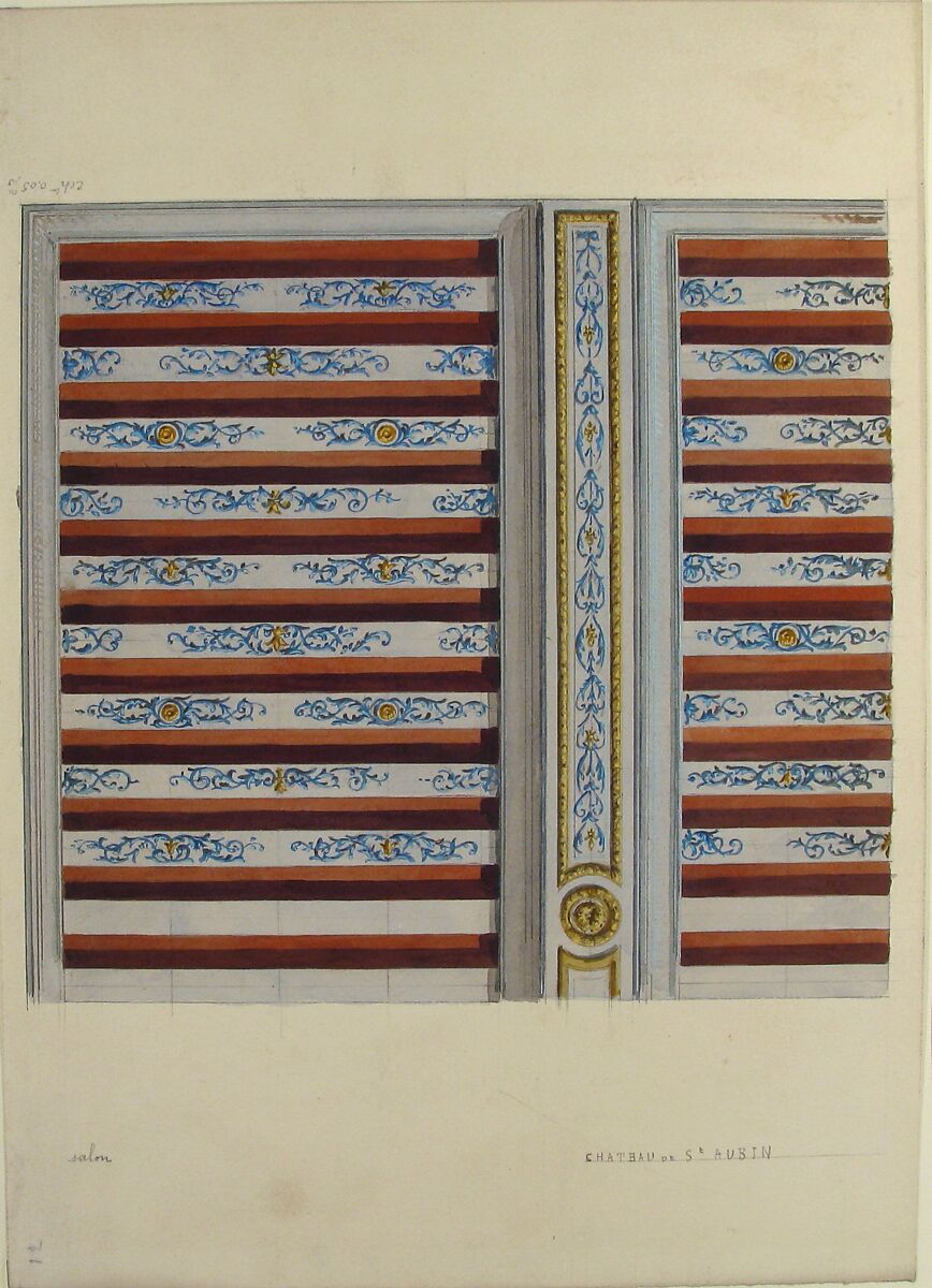 Design for Ceiling, Château de St. Aubin, Jules-Edmond-Charles Lachaise (French, died 1897), Graphite, pen and black ink, watercolor, and gouache