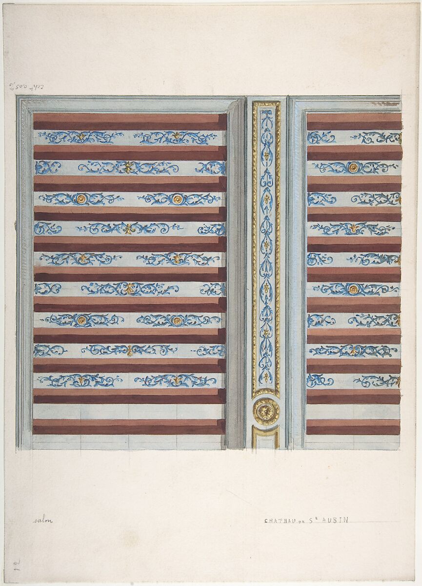 Design for Ceiling, Château de St. Aubin, Jules-Edmond-Charles Lachaise (French, died 1897), Graphite, pen and black ink, watercolor, and gouache 