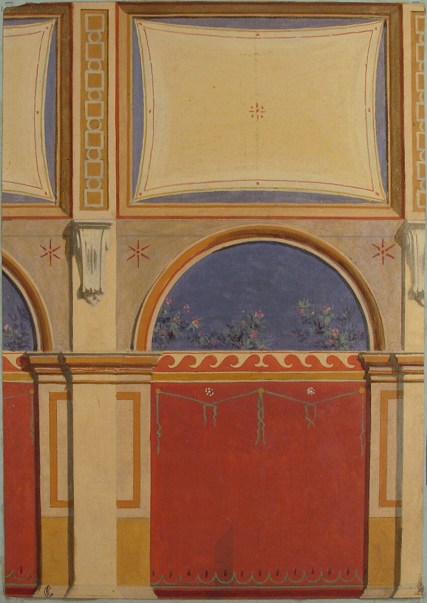 Design for Elevation of Gallery Bay, Deepdene, Dorking, Surrey, Jules-Edmond-Charles Lachaise (French, died 1897), Graphite and gouache
