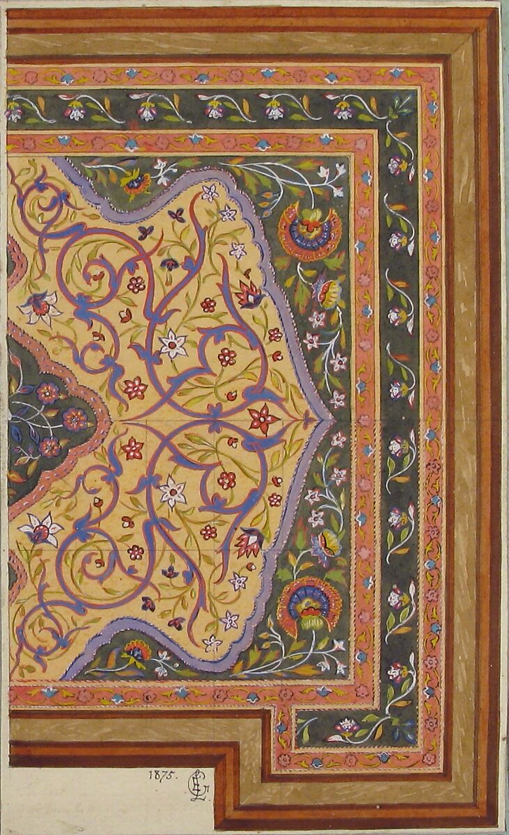 Islamic Ceiling Design for Deepdene, Dorking, Surrey, Jules-Edmond-Charles Lachaise (French, died 1897), Graphite, pen and black ink, watercolor and gouache