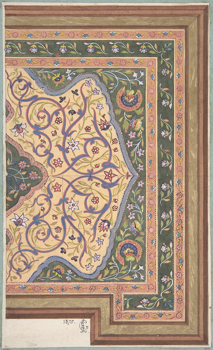 Islamic Ceiling Design for Deepdene, Dorking, Surrey, Jules-Edmond-Charles Lachaise (French, died 1897), Graphite, pen and black ink, watercolor and gouache 