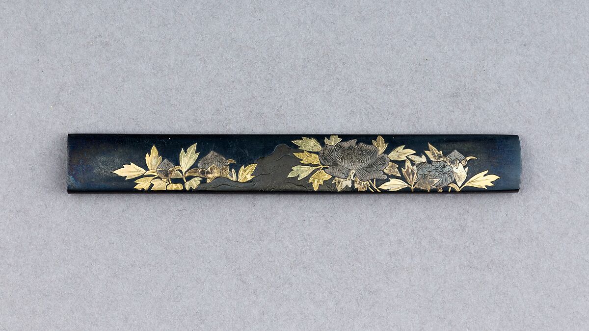 Knife Handle (Kozuka), Copper-gold alloy (shakudō), gold, silver, copper-silver alloy (shibuichi), Japanese 