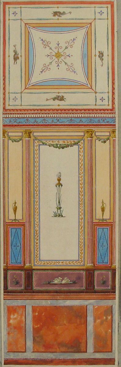 Design for Wall Paneling and Ceiling in Pompeiian Style, The Deepdene, Dorking, Surrey, Jules-Edmond-Charles Lachaise (French, died 1897), Watercolor