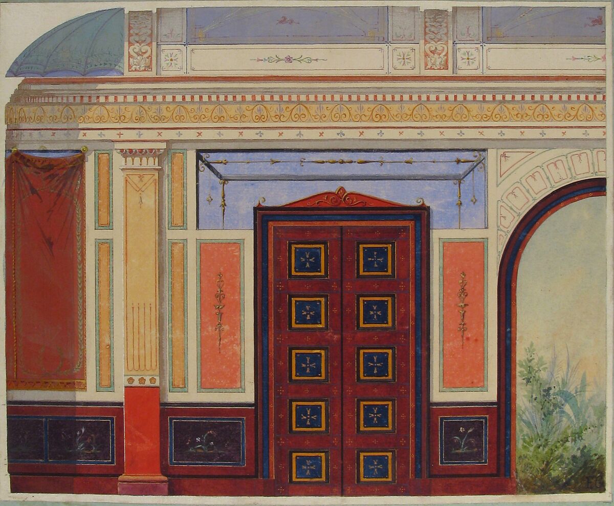 Design for Elevation of Ceiling and Wall, Deepdene, Dorking, Surrey, Jules-Edmond-Charles Lachaise (French, died 1897), Watercolor and gouache