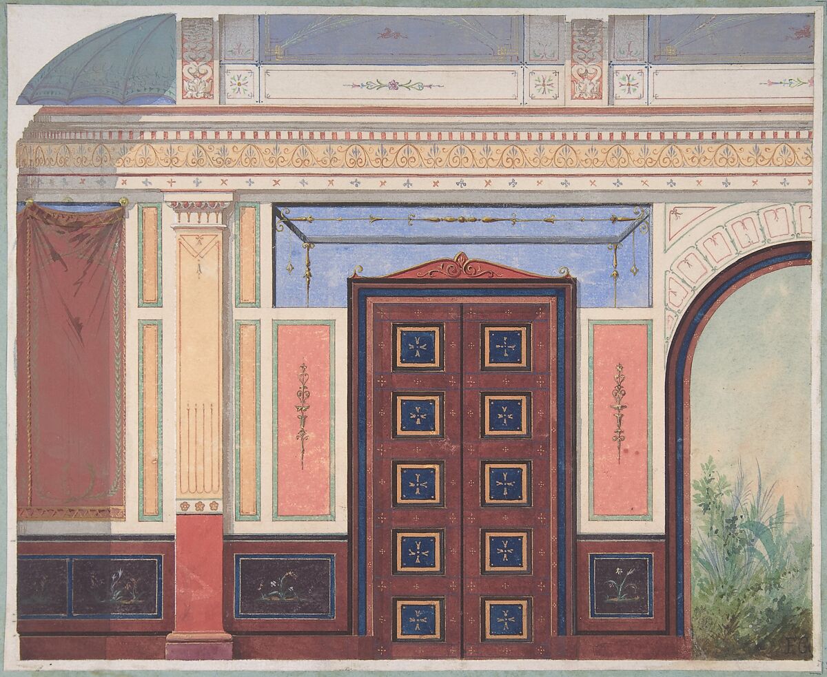 Design for Elevation of Ceiling and Wall, Deepdene, Dorking, Surrey, Jules-Edmond-Charles Lachaise (French, died 1897), Watercolor and gouache 