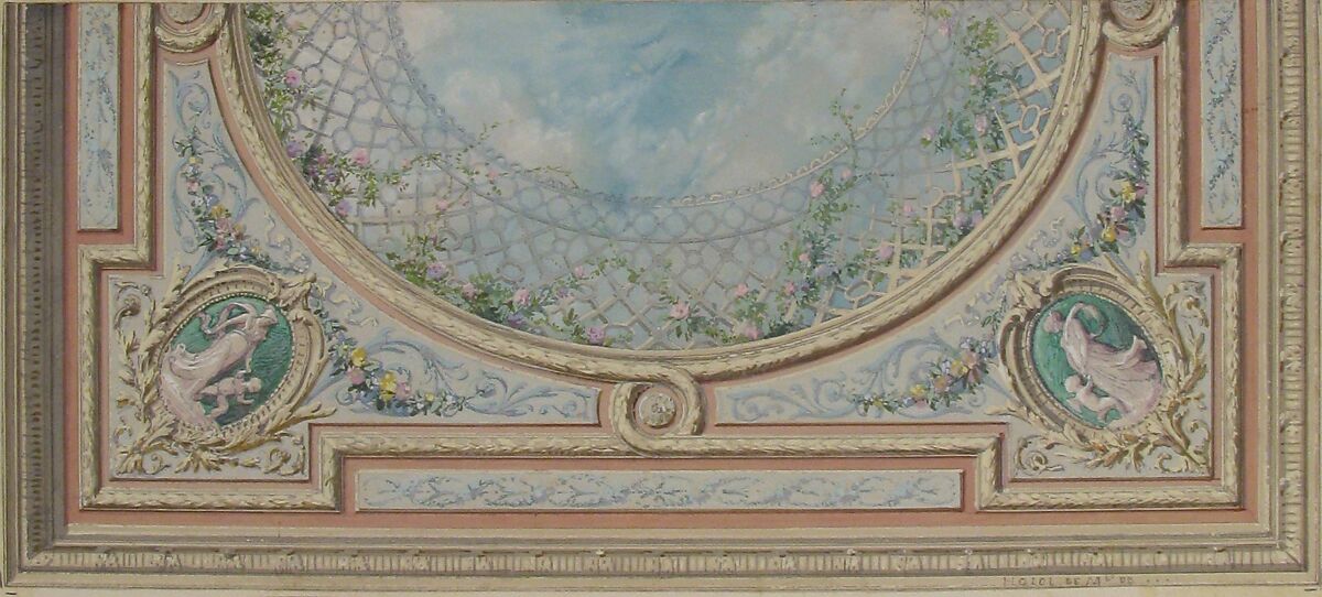 Design for Ceiling, Bedroom of Mme de Marconnoy, Jules-Edmond-Charles Lachaise (French, died 1897), Watercolor and gouache