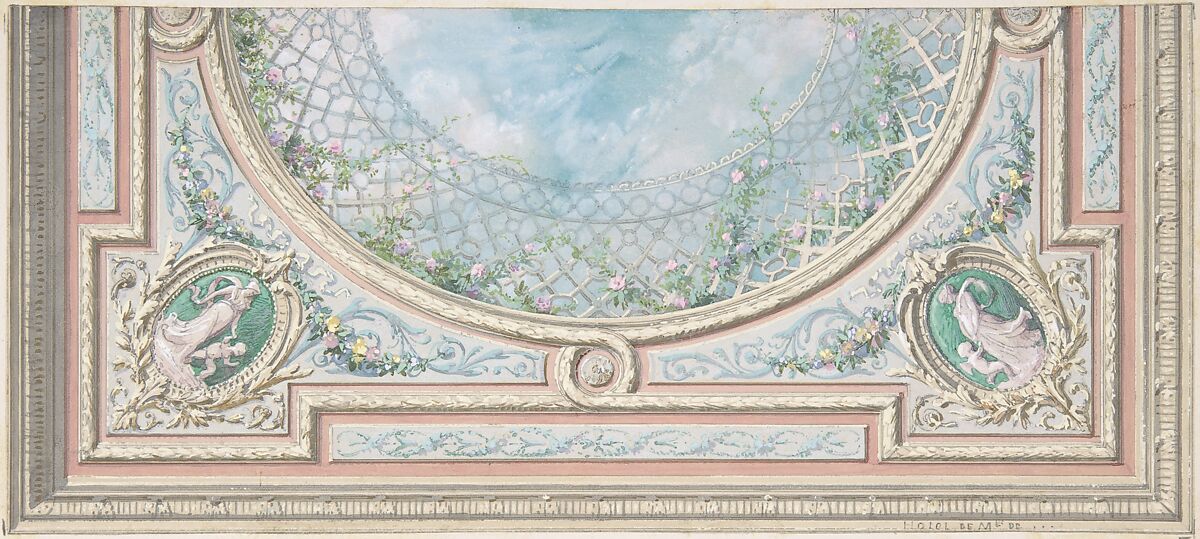 Design for Ceiling, Bedroom of Mme de Marconnoy, Jules-Edmond-Charles Lachaise (French, died 1897), Watercolor and gouache 