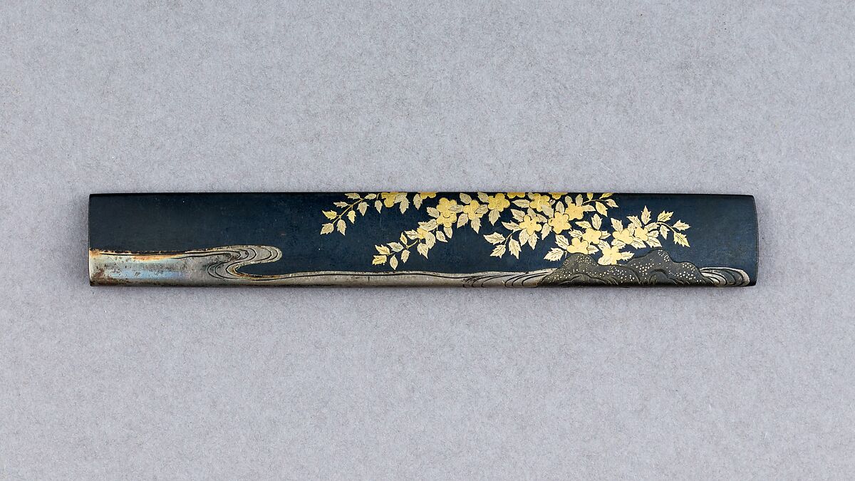 Knife Handle (Kozuka), Copper-gold alloy (shakudō), gold, silver, copper-silver alloy (shibuichi), Japanese 