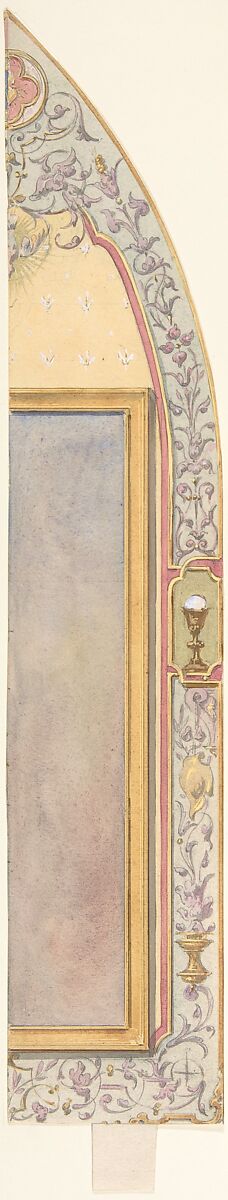 Design for Arched Window, Farnborough, Jules-Edmond-Charles Lachaise (French, died 1897), Graphite, watercolor, gouache, and gilt 