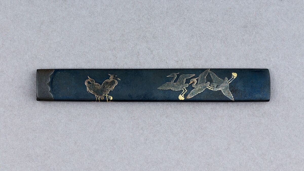 Knife Handle (Kozuka), Copper-gold alloy (shakudō), gold, silver, copper-silver alloy (shibuichi), Japanese 