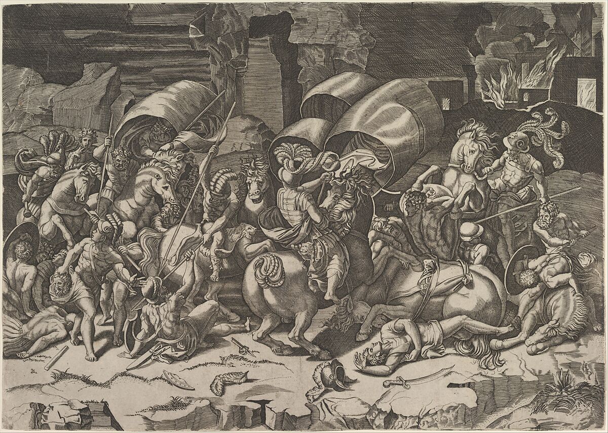 Battle with a Cutlass, Marco Dente (Italian, Ravenna, active by 1515–died 1527 Rome), Engraving 