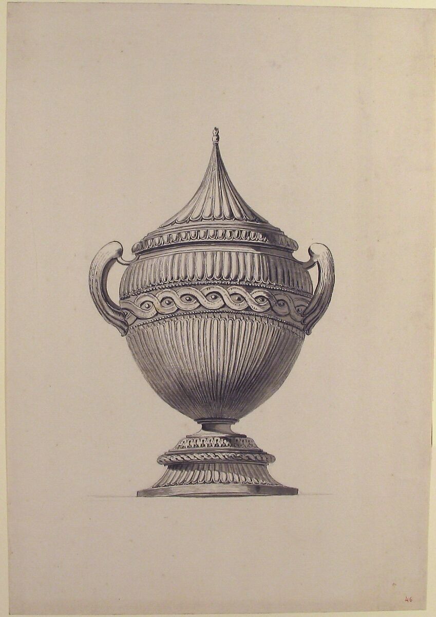 Design for an Urn with a Pointed Lid, Anonymous, French, 18th century, Pen and black and gray ink, brush and gray wash over leadpoint