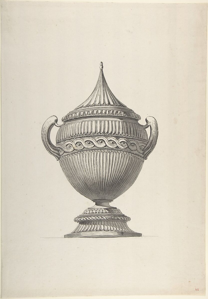 Design for an Urn with a Pointed Lid, Anonymous, French, 18th century, Pen and black and gray ink, brush and gray wash over leadpoint 